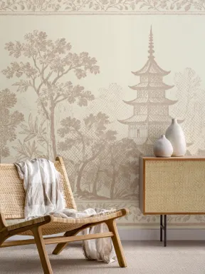 Beige Orientalische Pagode Landschaft Gelassenheit Fototapete Wandbilder