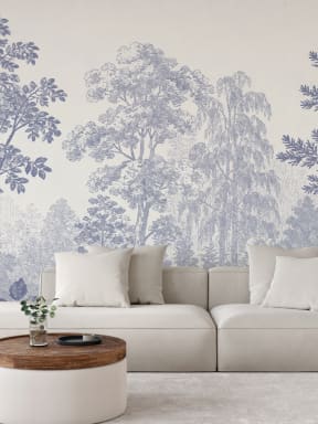 Blue Vintage Forest Nature Mural For Serene Spaces