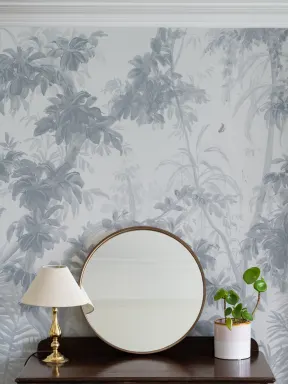Blue Sanctuary Tropical Jungle Mural for Serene Escapes