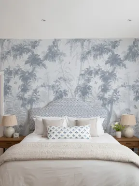 Blue Sanctuary Tropical Jungle Mural for Serene Escapes