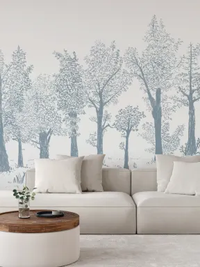 Blau illustrierte traditionelle europäische Wald Fototapete