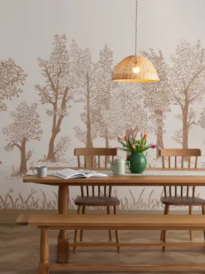 Brown Illustrated Traditional European Forest Mural