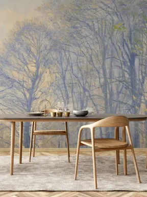 Blå löst målad skog mural-tapeter