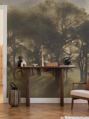 Klassische Nebelwald Ölgemälde Fototapete