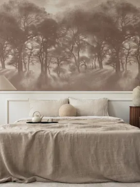 Brown Misty Forest Oil Painting Mural