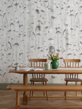 White & Cream Birch Tree Pattern Wallpaper Mural