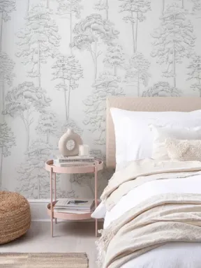 Papier Peint au Motif d’Arbres Gris