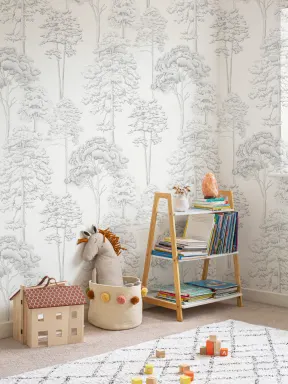 Papier Peint au Motif d’Arbres Gris
