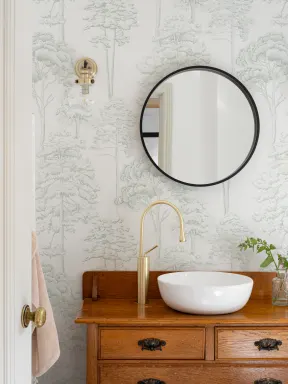 Green Illustrated Trees Repeat Pattern Wallpaper