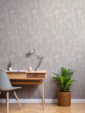 Beige Illustré Papier peint forestier traditionnel