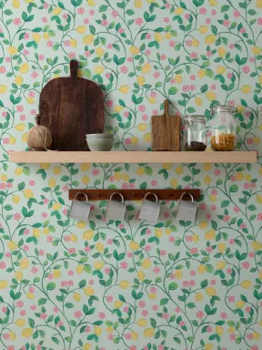 Blue Little Botanical Lemons Wallpaper