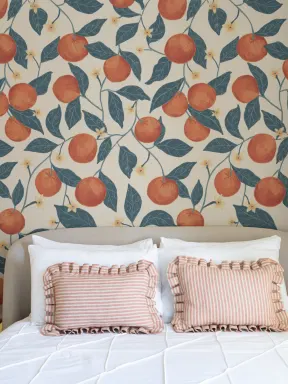 Beige Botanical Oranges Mural