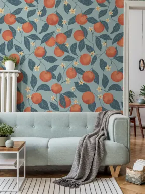 Blue Botanical Oranges Mural