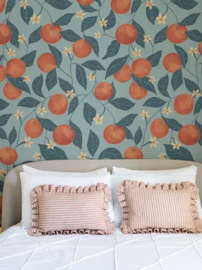 Blue Botanical Oranges Mural