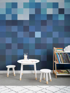 Papier Peint Panoramique Pixels Carrés Dégradés Bleus