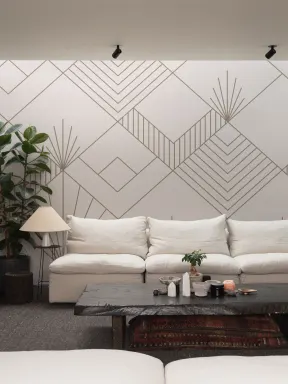 Papier Peint Panoramique Art Déco Rose avec Lignes Géométriques