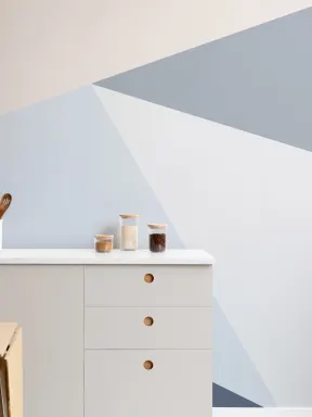 Papier Peint Panoramique Formes Géométriques Surdimensionnées Bleu