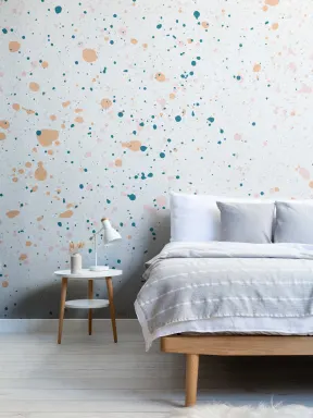 Fun Peach & Green Speckle Wallpaper Mural