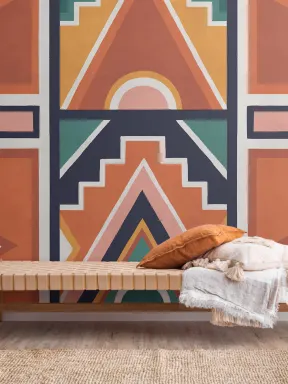 Fototapete Ndebele-Druck Afrikanischer Stil Orange-Blau
