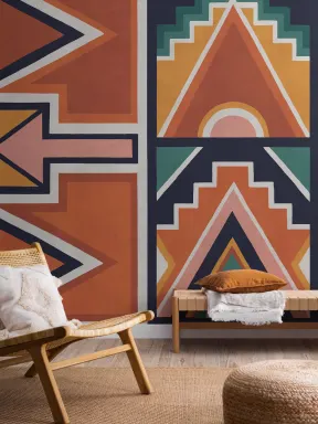 Papier Peint Panoramique Style Africain Art Ndebele Orange et Bleu