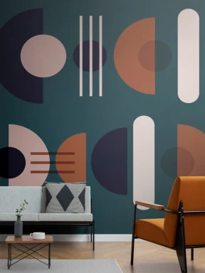 Verde & Neutru Mid Century Modern Geometric Wallpaper Mural