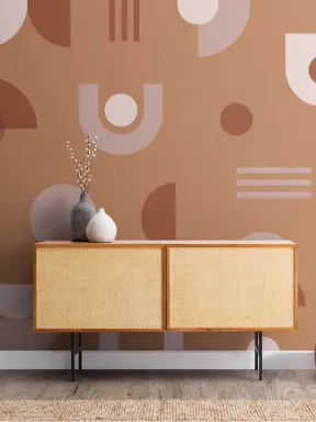 Portocaliu și neutru Mid Century Modern Geometric Wallpaper Mural