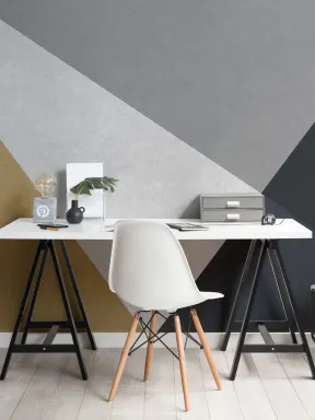 Grå, blå og gull betongeffekt geometrisk fototapet