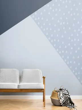 Papier Peint Panoramique Forme Géométrique avec Triangles Grands en Bleu Marine et Bleu Clair
