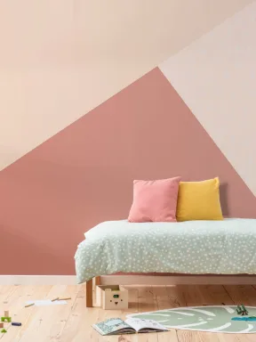 Mural Papel Pintado Formas Geométricas de Triángulos Grandes en Rojo Rosa y Crema