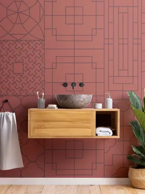 Fototapete Geometrisch Chinesischer Stil Rot