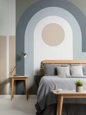 Green Mid Century Modern Geometric Mural