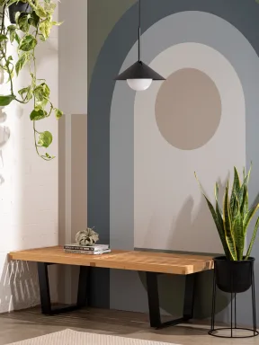 Papier peint panoramique géométrique moderne du milieu du siècle, vert