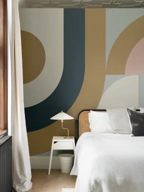 Navy Retro Geometric Pattern Abstract Mural