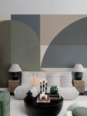 Murale multicolore geometrice contemporane verzi pentru spații moderne