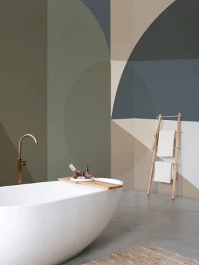 Green Geometric Contemporary Multicolor Mural For Modern Spaces