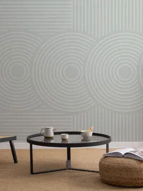 Papier Peint Motif Géométrique Vert au Style Jardin Japonais