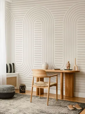 Neutrale Zen-tuin Curves & Stripes Behang Muurschildering