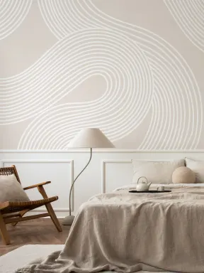 Neutral Curvy Lines Modern Zen Garden Wallpaper Mural