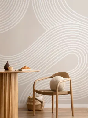 Neutral Curvy Lines Modern Zen Garden Wallpaper Mural