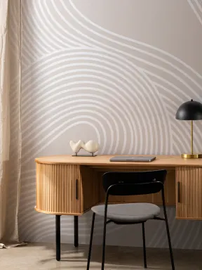 Neutral Curvy Lines Modern Zen Garden Wallpaper Mural