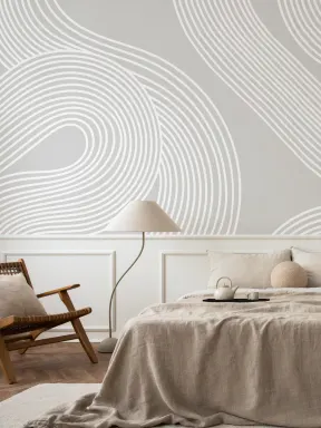 Gray Curvy Lines Modern Zen Garden Wallpaper Mural