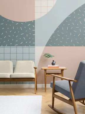 Fototapete Geometrie Memphis der 80er Pastellblau und Rosa
