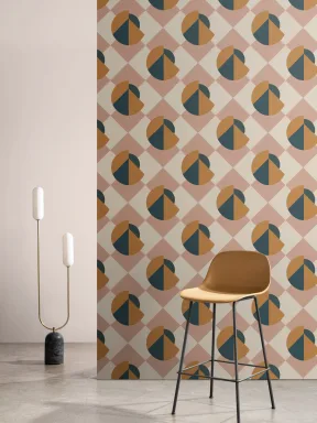 Mustertapete im Rapport Geometrie Retro Memphis Rosa und Orange
