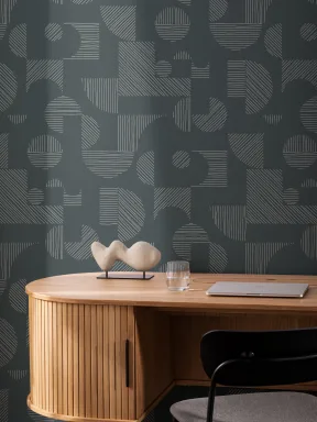 Dark Green Abstract Geometric Lines Repeat Pattern Wallpaper