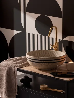 Bold Black and Beige Abstract Geometric Wallpaper Mural
