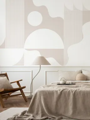 Mural de papel de parede geométrico abstrato branco e bege