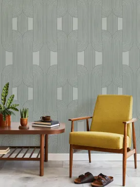 Papier Peint Vert à Motifs de Lignes Courbes Entrelacées