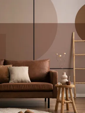 Papier Peint Panoramique Géométrique au Style Mid Century Modern en Couleurs Chaudes