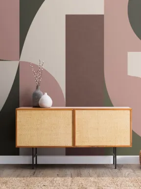 Dusty Pink Mid-Century Geometric Collage Wall Mural
