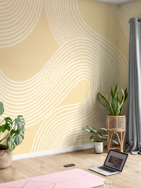 Papier peint panoramique moderne de jardin zen jaune